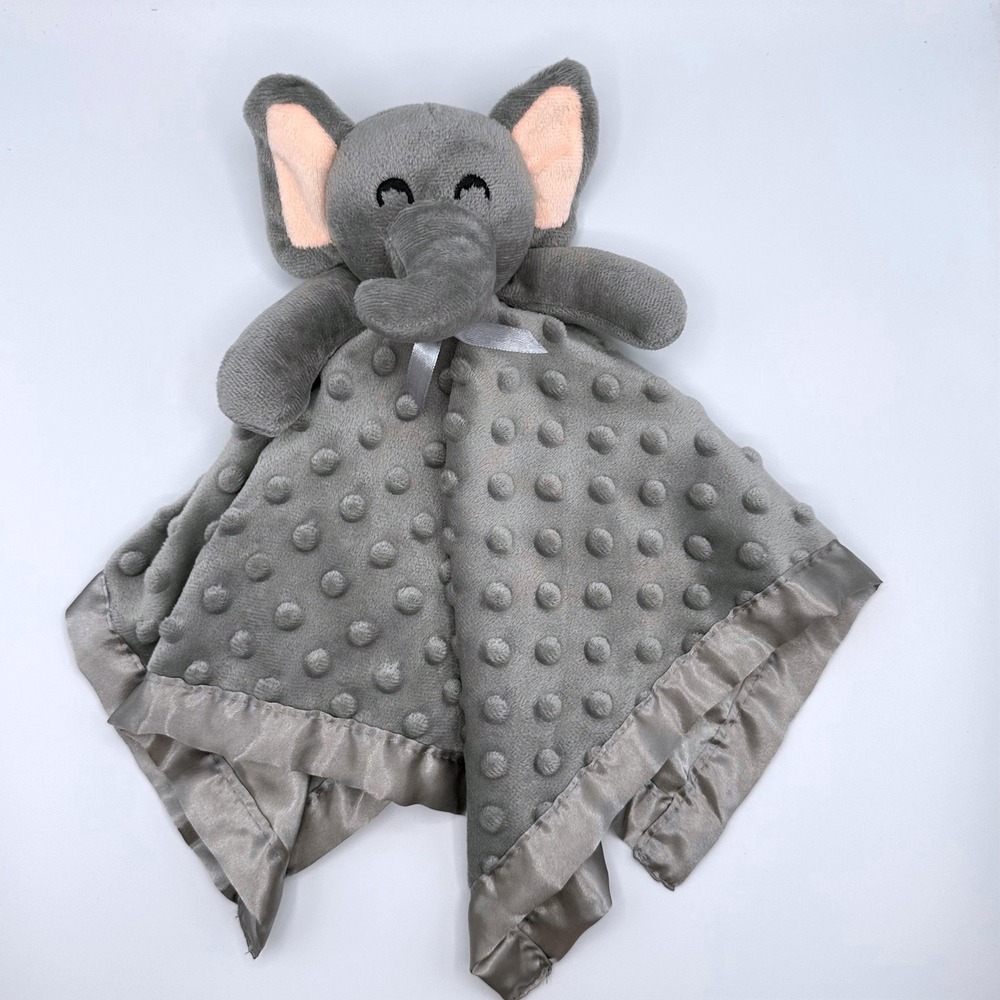 Pro Goleem Elephant Lovey Security Blanket Unisex 16x16 Gray Minky Dot Satin